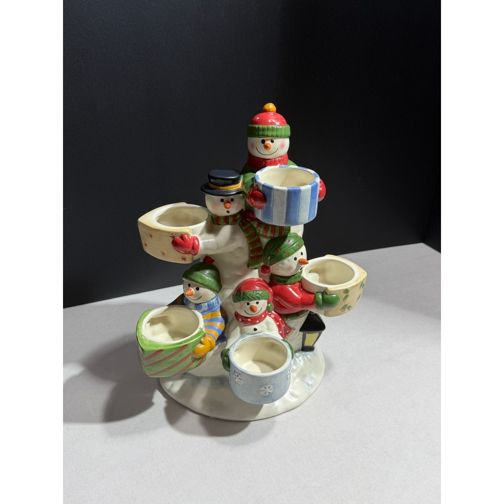 Yankee Candle Snowman Family Ceramic Tea Light Holder Christmas Holiday Decor